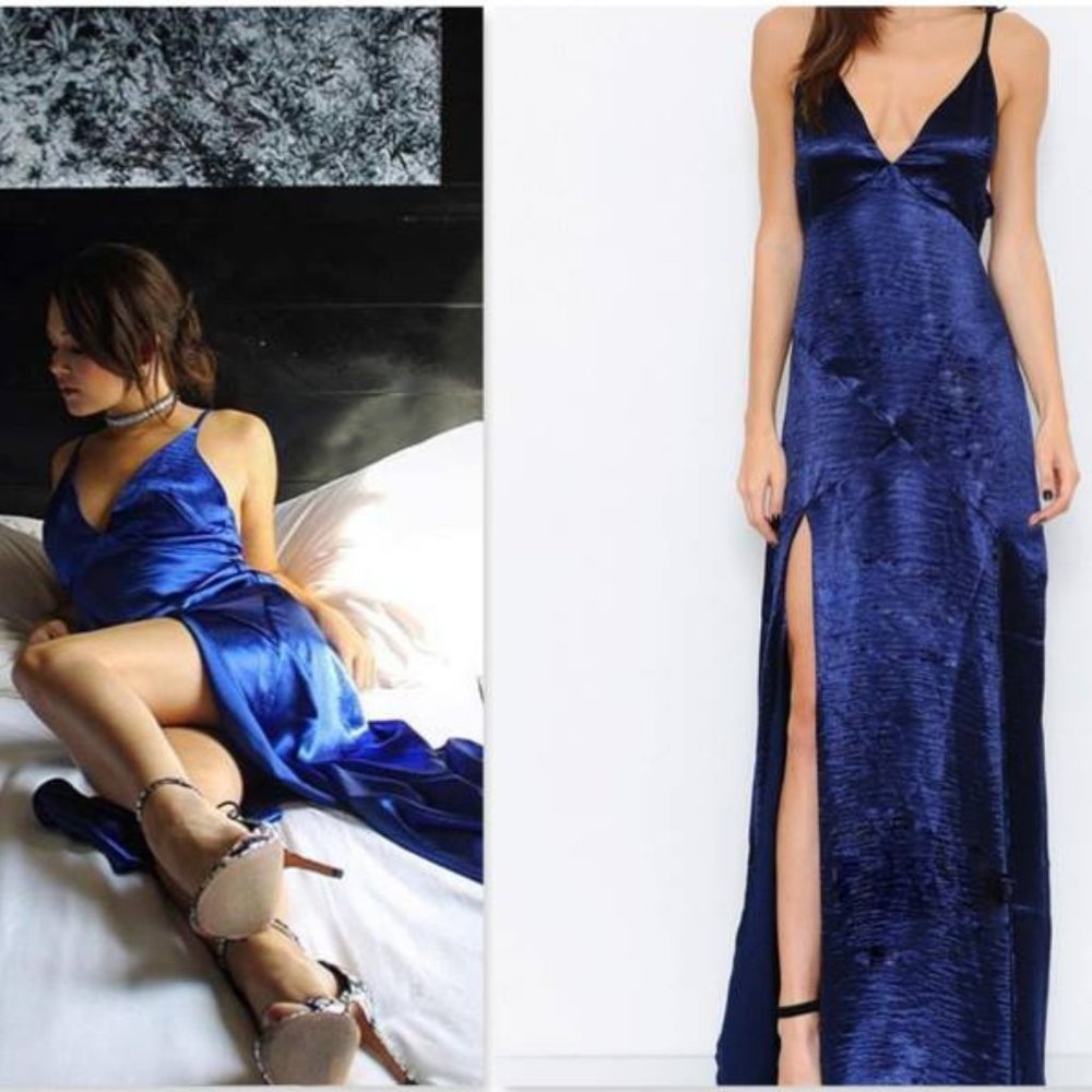 Blue Satin Slip Dress